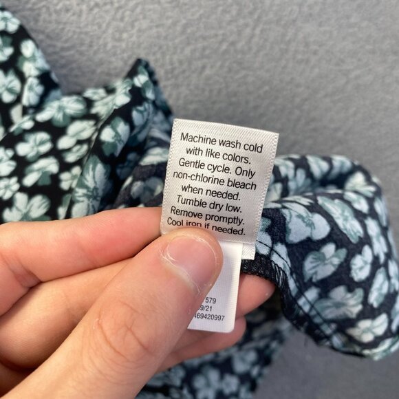 NINE WEST Fashion Top Size XL Long Sleeves Square Neck Peplum Blouse Black/Green - Picture 6 of 9